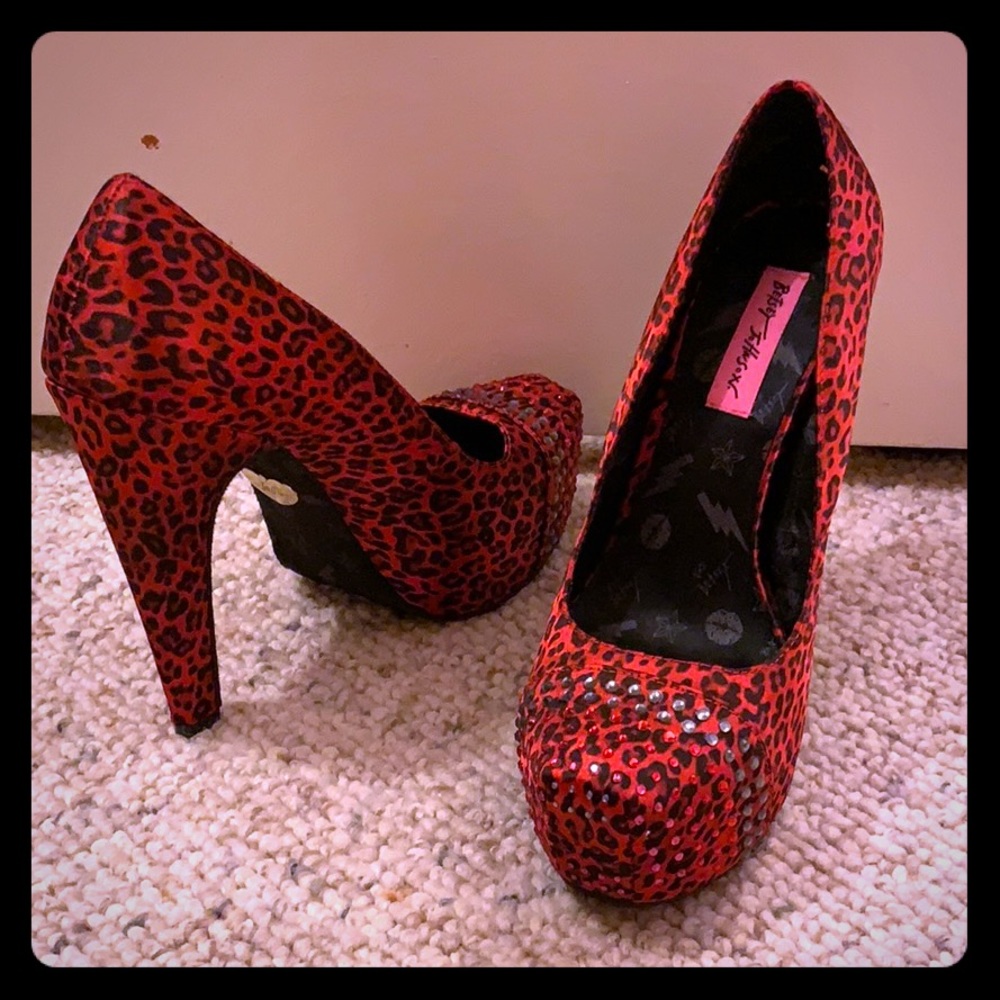 Betsey Johnson red animal print heels
